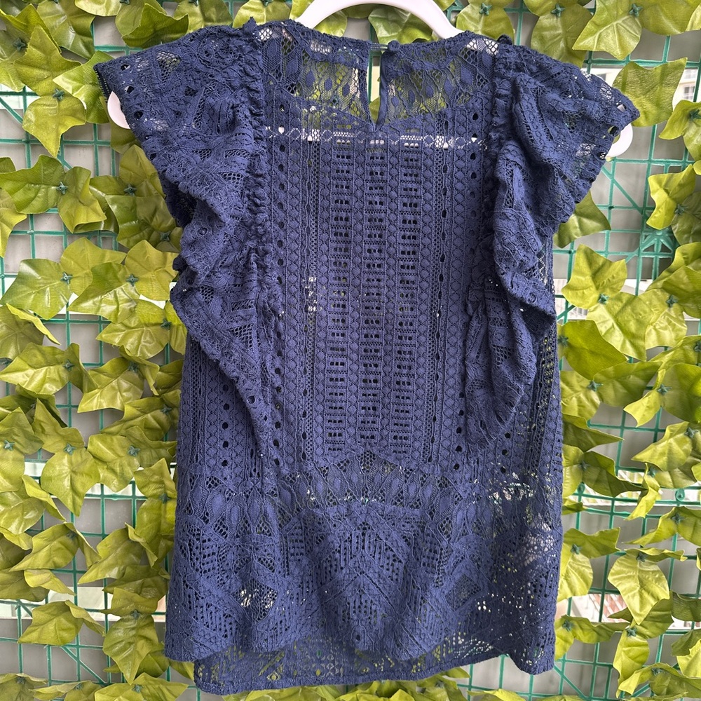 Navy Lace Ruffle Top - Picture 3 of 4